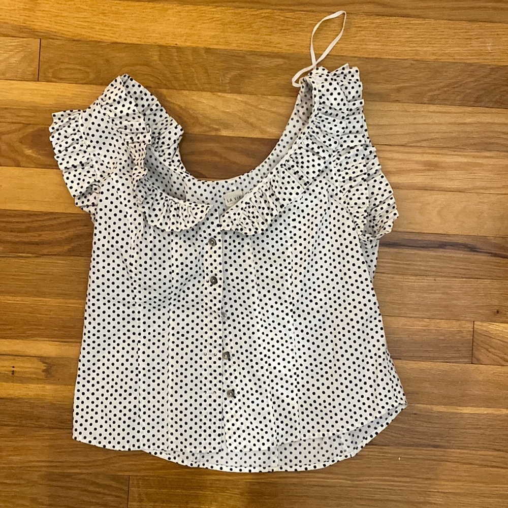 Rebecca Taylor White Polka Dot Button Down Blouse Size M